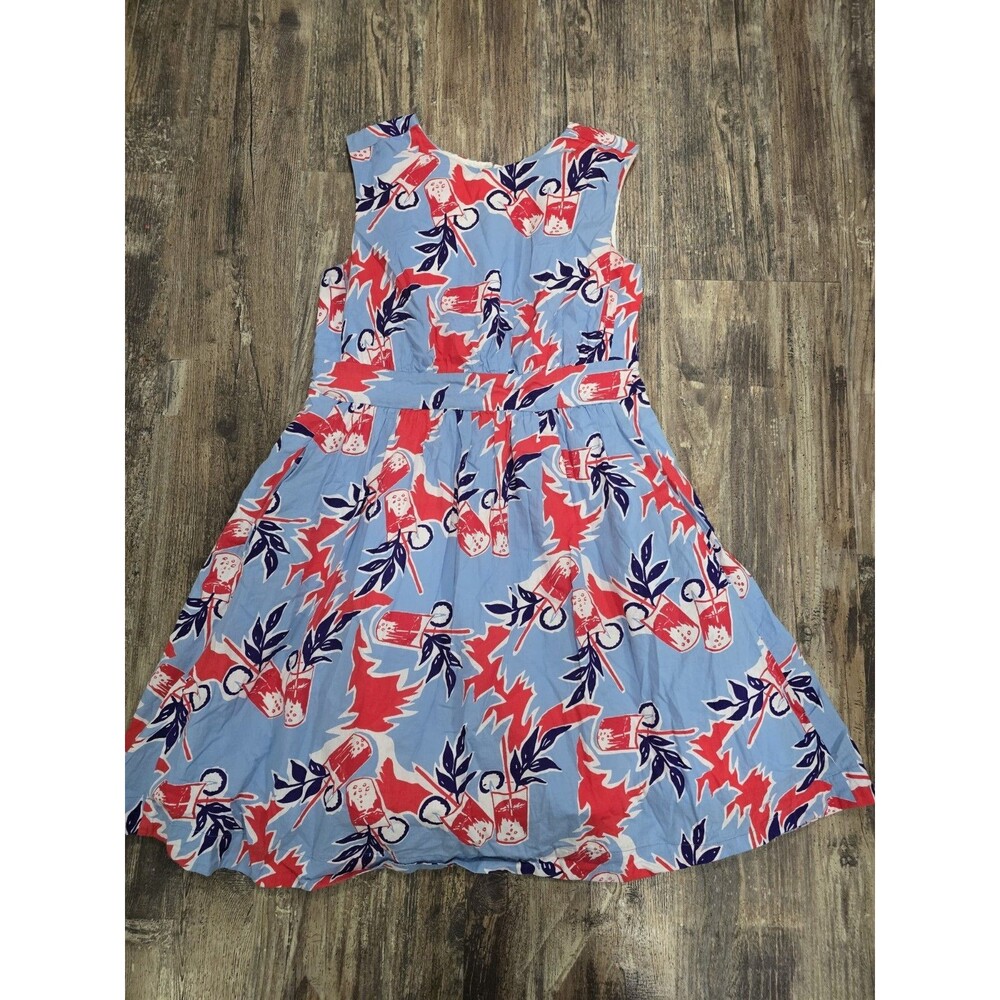 Modcloth Emily and Fin Retro A-line Dress Blue Cocktails Print L